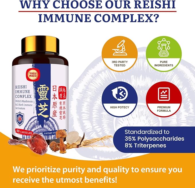 Japanese Reishi Mushroom Complex Supplement 1500mg - Reishi,Chaga,Cordyceps,Lion's Mane,Maitake,Agaricus Mushrooms Extract & 3 Herb,Organic Mushroom Capsules for Immune,Brain,Energy (Pack of 2)