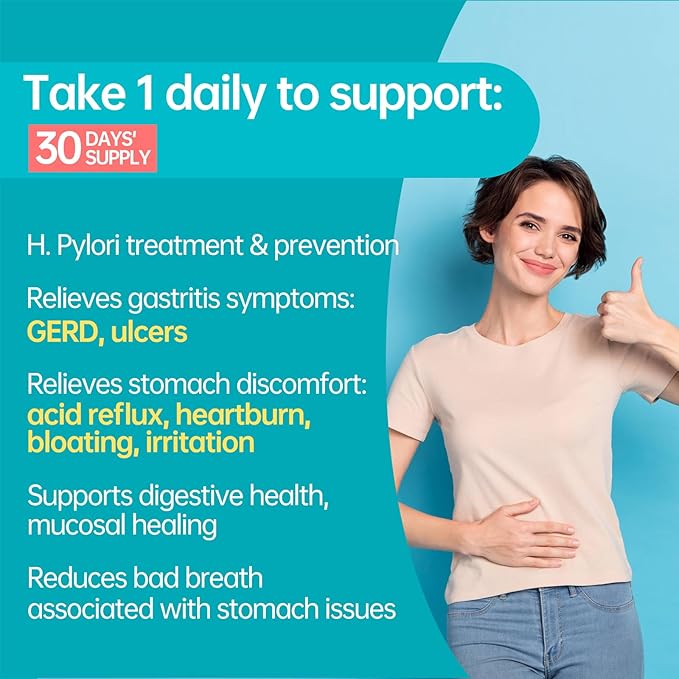 5 in 1 High Potency H. Pylori Treatment Probiotics - 1 Per Day - Gastritis, Acid Reflux, Heartburn, Stomach Lining Repair - Pylopass Lactobacillus Reuteri DSM17648 - Made in Germany