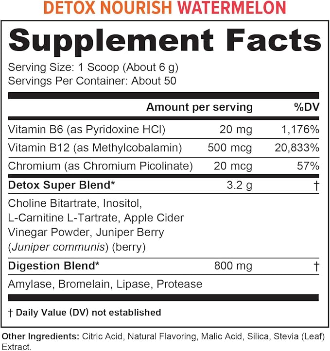 ACV Gut Cleanse Detox Powder | Detox Cleanse Metabolism Booster for Weight Loss | Nourishing L-Carnitine & Digestive Enzymes | Digestion & Bloating Relief for Women | Watermelon Flavored, 50 Servings.