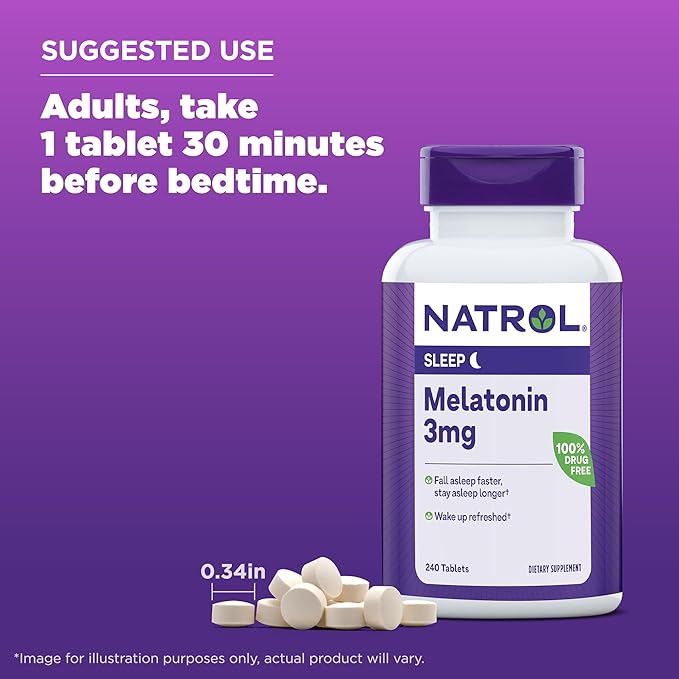 Natrol Melatonin 3 mg, Dietary Supplement for Restful Sleep, Sleep Supplements for Adults, 240 Melatonin Tablets, 240 Day Supply
