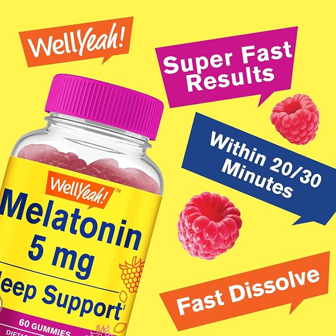 Melatonin Gummies 5 mg - Natural Sourced Flavors - Drug-Free Gummy Supplement - Gluten Free and Gelatin Free, Vegetarian - 60 Gummies