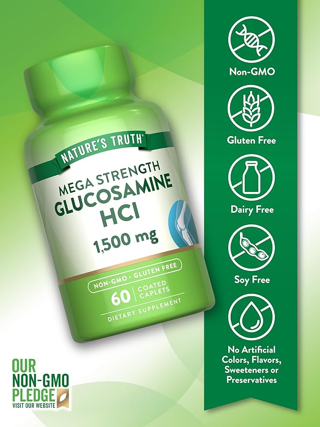 Nature's Truth Glucosamine HCI 1500mg | 60 Caplets | Mega Strength | Non-GMO & Gluten Free Supplement