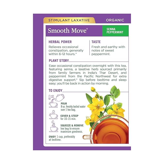 Traditional Medicinals Tea, Organic Smooth Move Peppermint, Relieves Occasional Constipation, Senna, 16 Tea Bags