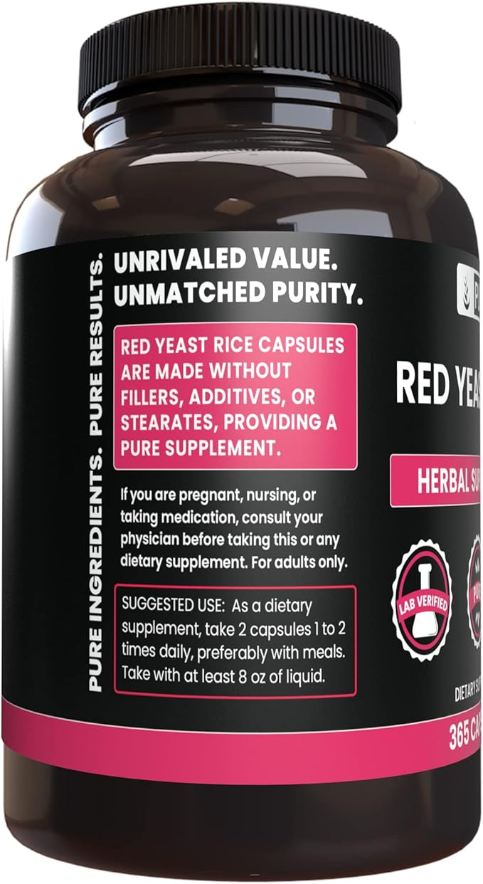 PURE ORIGINAL INGREDIENTS Red Yeast Rice (365 Capsules) No Magnesium Or Rice Fillers, Always Pure, Lab Verified