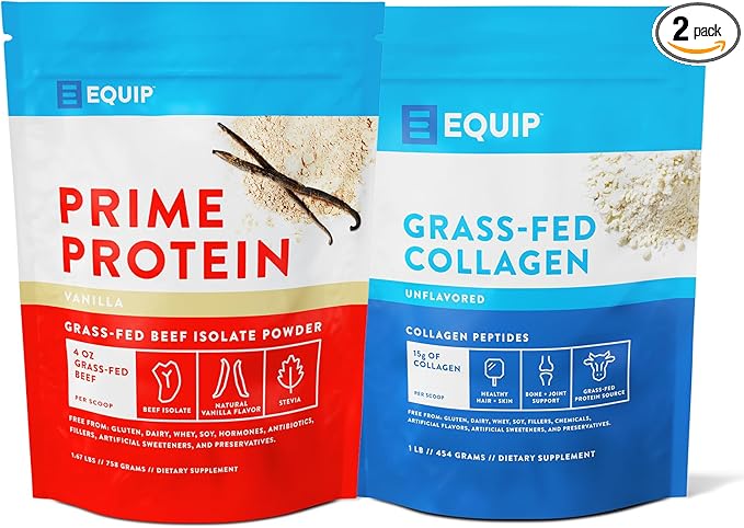 Equip Foods Prime Protein Powder Vanilla & Grass Fed Collagen Powder Unflavored