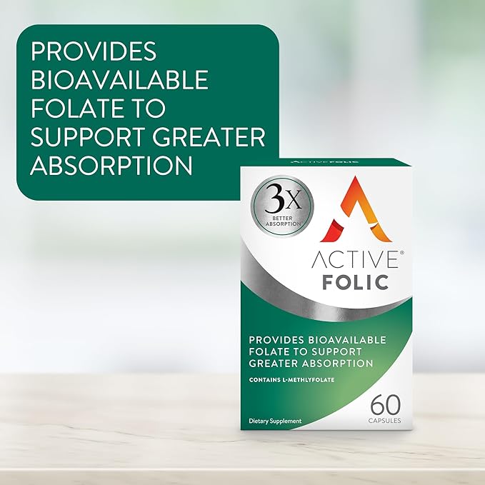 Active Folic 400mcg, Folic Acid Supplement for Pregnancy, 60 Capsules, Helps Fight Tiredness, Fatigue, Highly Absorbed, L-Methylfolate, Vegan, 2 Month Supply