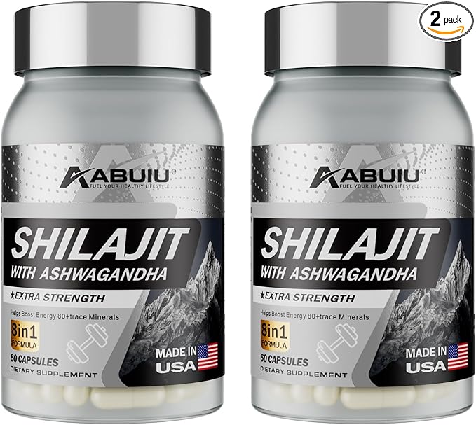 Shilajit for Men Women Pure Himalayan Shilajit Resin Containing Fulvic Acid, 8-in-1 with Ashwagandha Rhodiola Rosea Ginseng, Supports Energy Mental Clarity Focus, 120 Capsules / 2 Packs