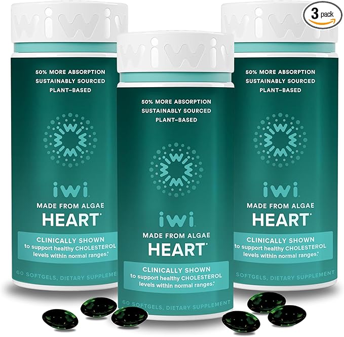 Iwi Life Heart Omega-3, 180 Softgels (90 Servings), Vegan Plant-Based Algae Omega Fatty Acids + EPA, Heart Health Support Dietary Supplement, Krill & Fish Oil Alternative, No Fishy Aftertaste