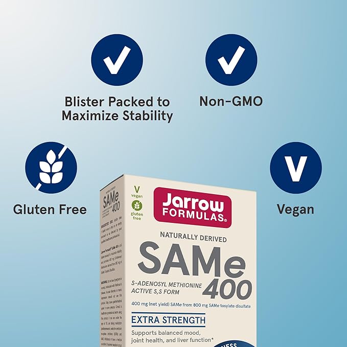 Jarrow Formulas SAMe 400 mg, Supports Joint Health, Liver Function, Brain Metabolism, 30 Tablets, Up To a 30 Day Supply