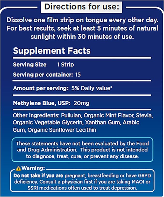 LIVEGOOD™ Methylene Blue Nootropic – Dissolving Strips for Maximum Absorption, Helps Promote Focus & Cognitive & Brain Health, Third Party Tested, 15 Strips