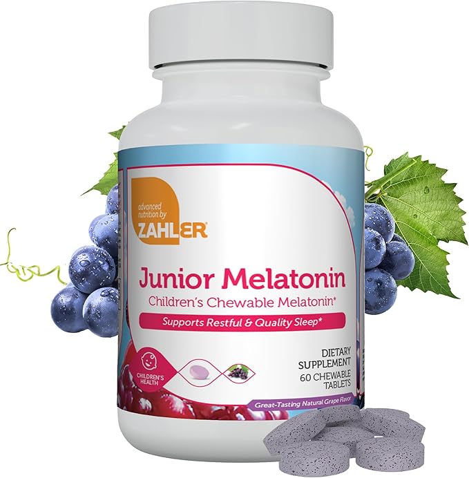Zahler 1MG Children's Melatonin for Kids - Sleep Support and Quality Rest for Ages 4+ Delicious Natural Grape Flavor - Non GMO Kosher Low Dose Childrens Melatonin 1 MG (60)