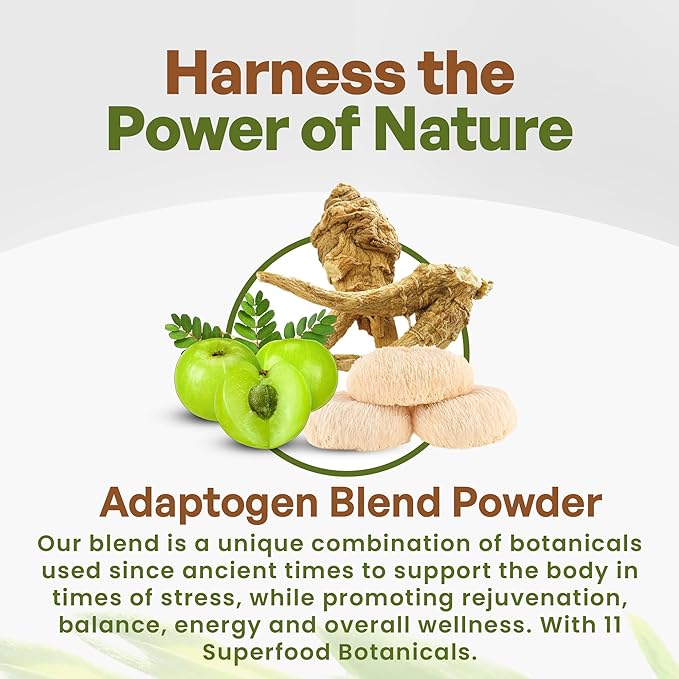 Go Nutra Adaptogen Blend Organic Superfood Smoothie Powder | Adaptogen Supplement with Maca, Ashwagandha, Rhodiola, Ginseng, Mushrooms & More | Superfood Blend Adaptogens Smoothie Booster Powder 8oz