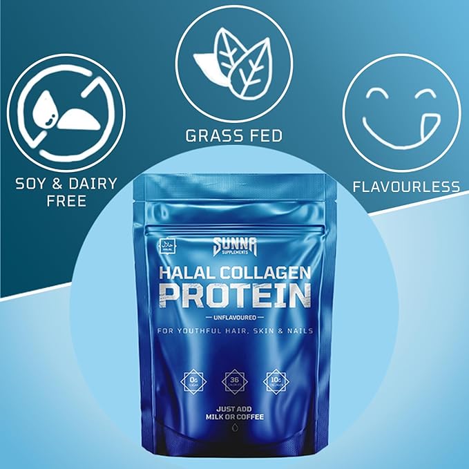 Halal Bovine Collagen Protein Powder for Hair Skin Nails and Joints - Type (I, III) Hydrolysed Premium Bovine Collagen Peptides for Women and Men | Gluten Free | Unflavoured