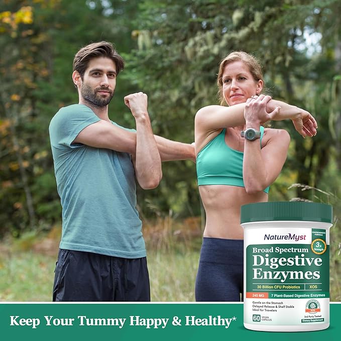Digestive Enzymes, 7 Plant-Based Enzymes, 245 mg, 30 Billion CFU Probiotics, 13 Strains, Prebiotic XOS, Gentle, Digestive Health, Shelf Stable, 60 Vegan Caps