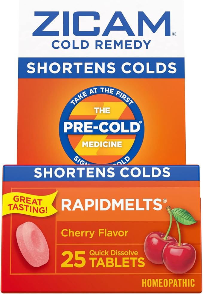 Zicam Cold Remedy Cherry Zinc Rapidmelts 25 Count and Zinc-Free Medicated Nasal Swabs 20 Count Bundle