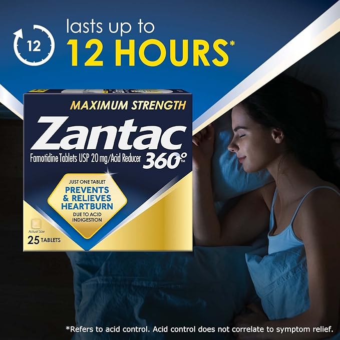 Zantac 360 Maximum Strength Tablets, 25 Count, Heartburn Prevention and Relief, 20 mg Tablets