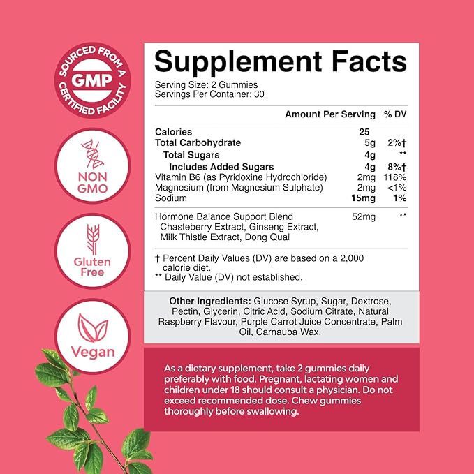 Hormone Balance for Women Gummies of All Ages - PMS Support Supplement for Women, Regulate Menstrual Cycle & Hormonal Balance, Menopause & Mood Swings with Vitamin B6 & Dong Quai - 60 Chews