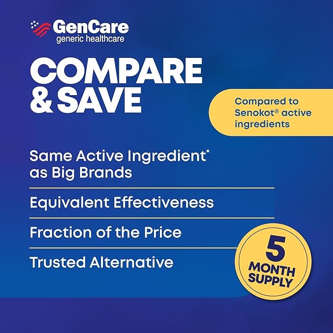 GenCare Senna Laxative 600 Tablets Senna 8.6mg Tablets with Natural Sennosides | Laxatives for Constipation, Bloating, Gas & Irregularity Relief. Safe & Effective | Generic for Senokot