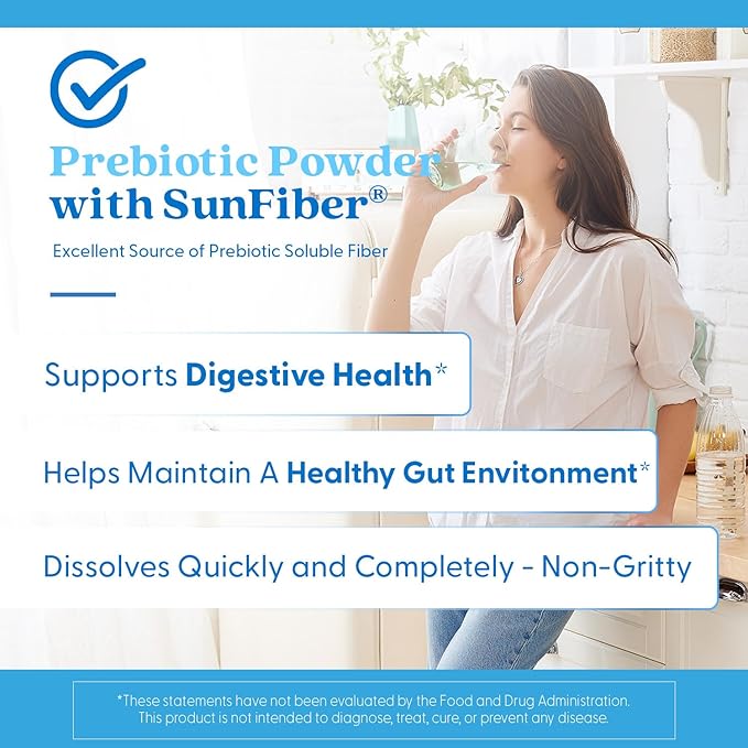 Doctor's Best Prebiotic Fiber Powder with Sunfiber, Supports Healthy Digestion & Regularity, Non-GMO, Gluten Free, Soy Free, Vegan, Unflavored, Non-Gritty, Easy Dissolve Net Wt. 7.4 oz (210 Grams)