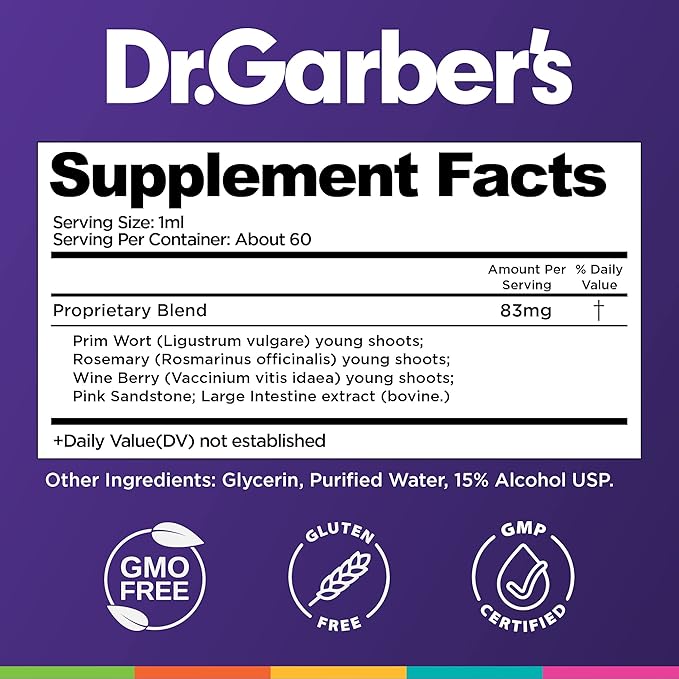 Dr. Garber's Natural Solutions Constipation Relief Oral Drops - Gemmotherapy Liquid Supplement for Gas, Constipation & Bloating Relief, Regulates Bowel Function & Improves Digestive Health - 60ml