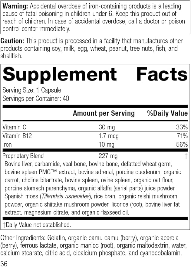 Standard Process Inc. Ferrofood - Whole Food Antioxidant, Healthy Blood and Hemoglobin with Cyanocobalamin, Acerola, Shiitake, Rice Bran, Organic Carrot, Alfalfa, Spanish Moss - 40 Capsules