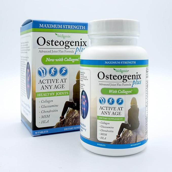 Wellgenix Osteogenix Advanced Joint Flex Formula (90 Ct) - Knee Supplement with Collagen II, Glucosamine, Chondroitin, MSM & HLA - Lubrication & Discomfort Support Tablets for Men & Women