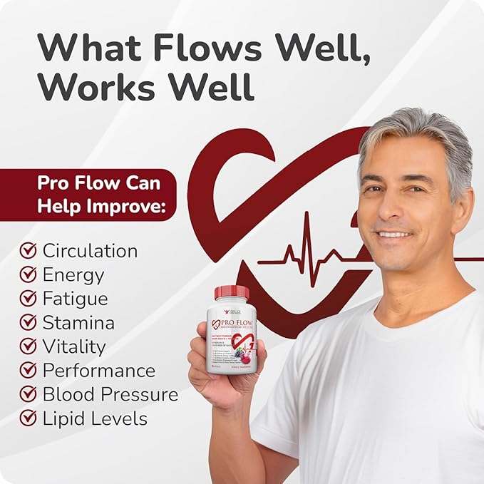 Pro Flow Circulation Support Supplement – 90 Beet Root Capsules with Grape Seed Extract, L-Arginine, Vitamins B12, beet root extract capsules, Blood Circulation Supplement - 90 Capsules