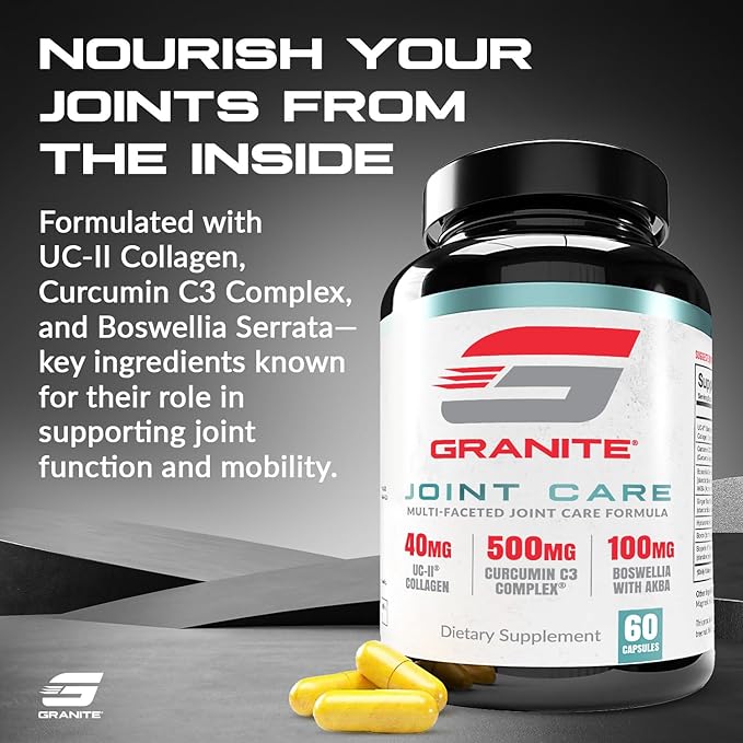 Granite Joint Care: Premium UC-II Collagen, Turmeric Curcumin C3, AKBA Boswellia + More - All-in-One Support for Joint Mobility, Comfort & Strength (60ct)