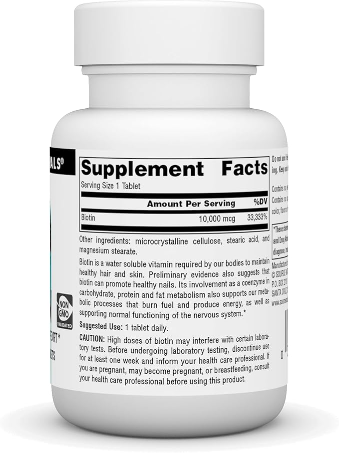 Source Naturals Biotin, Hair, Skin, and Nail Support*, 10,000 mcg - Non-GMO - 60 Tablets