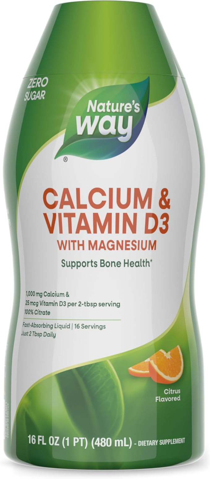 Nature's Way Calcium & Vitamin D3 with Magnesium Liquid Supplement*, Supports Bone Health*, Fast Absorbing Liquid, Gluten Free, Sugar Free, Citrus Flavored, 16 Fl Oz (Packaging May Vary)