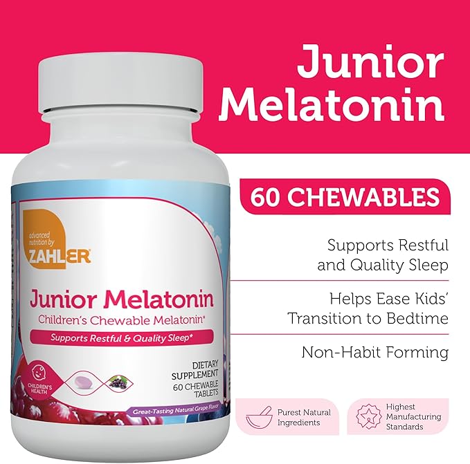 Zahler 1MG Children's Melatonin for Kids - Sleep Support and Quality Rest for Ages 4+ Delicious Natural Grape Flavor - Non GMO Kosher Low Dose Childrens Melatonin 1 MG (60)