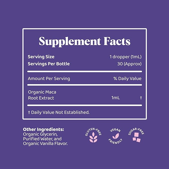 JoySpring Organic Maca Root Liquid Drops for Women – Energy & Wellness Peruvian Maca Supplement – New Mom Gifts – with Vitamins B2, B6, Niacin (B3), Iron & Calcium – 1 oz | 30 Servings