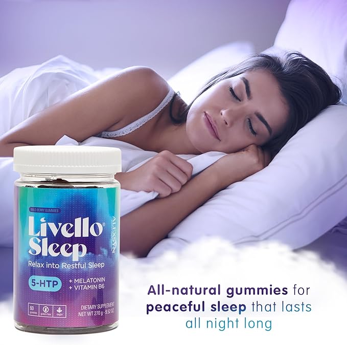 Livello Sleep Wild Berry Gummies - 60 Servings Natural Sleep Support with 5-HTP, Melatonin, and Vitamin B6 for Peaceful Night, Vegan & Gluten-Free