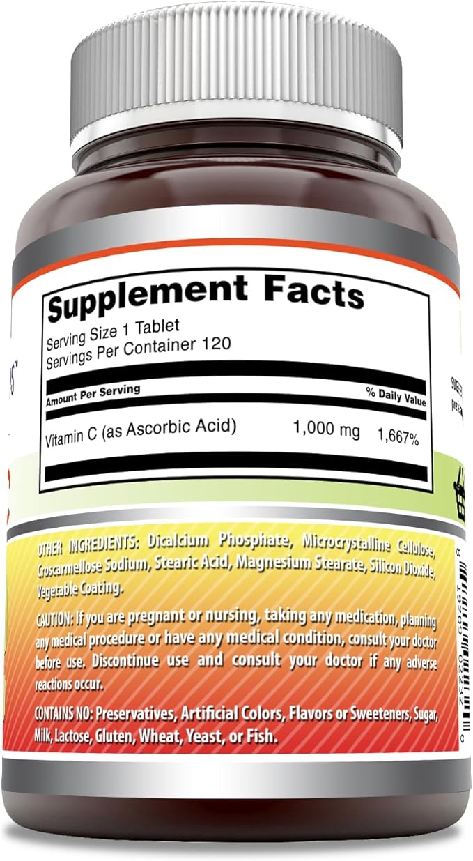 Amazing Formulas Vitamin C Supplement | 1000 Mg Per Serving | Tablets | Non-GMO | Gluten-Free | Made in USA (1 Pack, 120 Count)