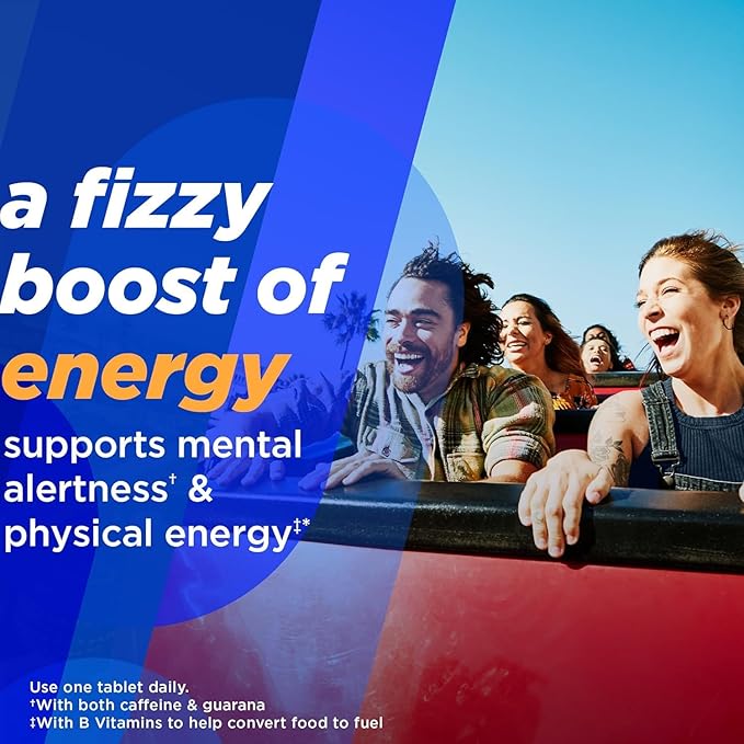 Alka-Seltzer Energy Boost: Caffeine & Guarana, B Vitamins, Supports Mental Alertness and Physical Energy, Daily Energy Supplement, Fizzy Tablets, Sugar-Free, Light Tropical Punch Flavor, 30ct