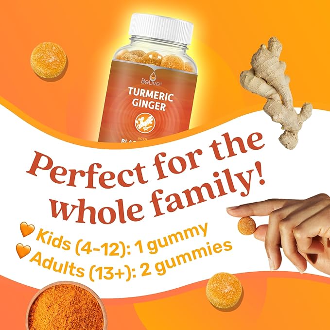 BeLive Omega 3 & Turmeric Gummies for Brain, Heart, Eye and Inmmune System, Mobility Support