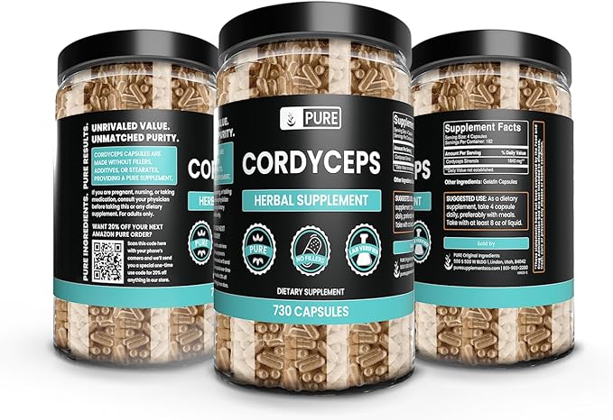 PURE ORIGINAL INGREDIENTS Cordyceps (730 Capsules) No Magnesium Or Rice Fillers, Always Pure, Lab Verified