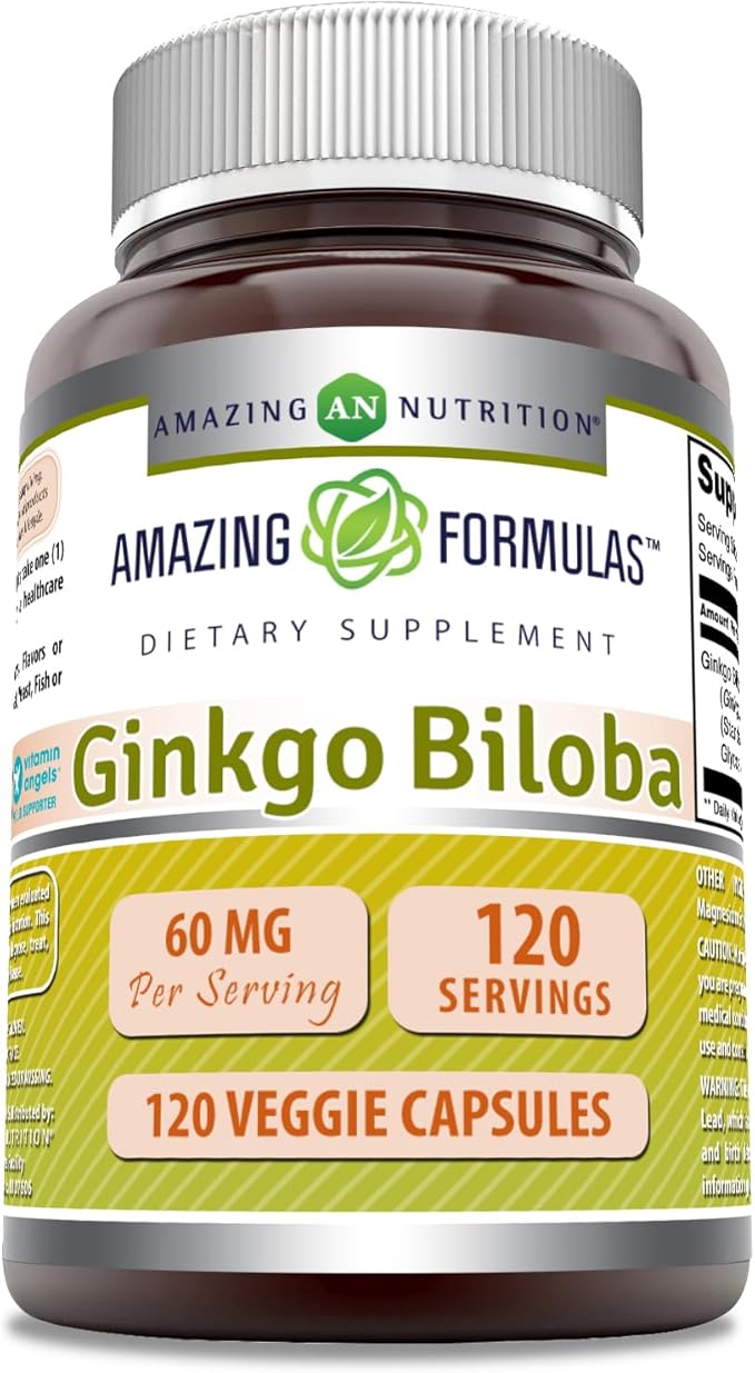 Amazing Formulas Ginkgo Biloba 120 Mg Supplement 120 Capsules | Standardized to Contain 24% Ginkgo Flavone Glycosides | Non-GMO | Gluten Free | Made in USA