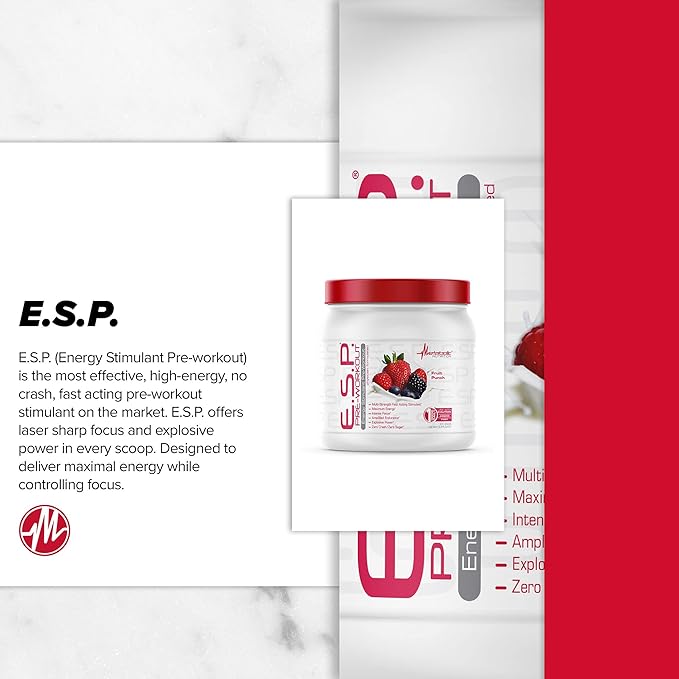 Metabolic Nutrition, ESP, Energy and Endurance Stimulating Pre Workout, Pre Intra Workout, High Energy and Mental Focus, Stimulating Workout Supplement, Fruit Punch, 300 Grams (90 Servings)