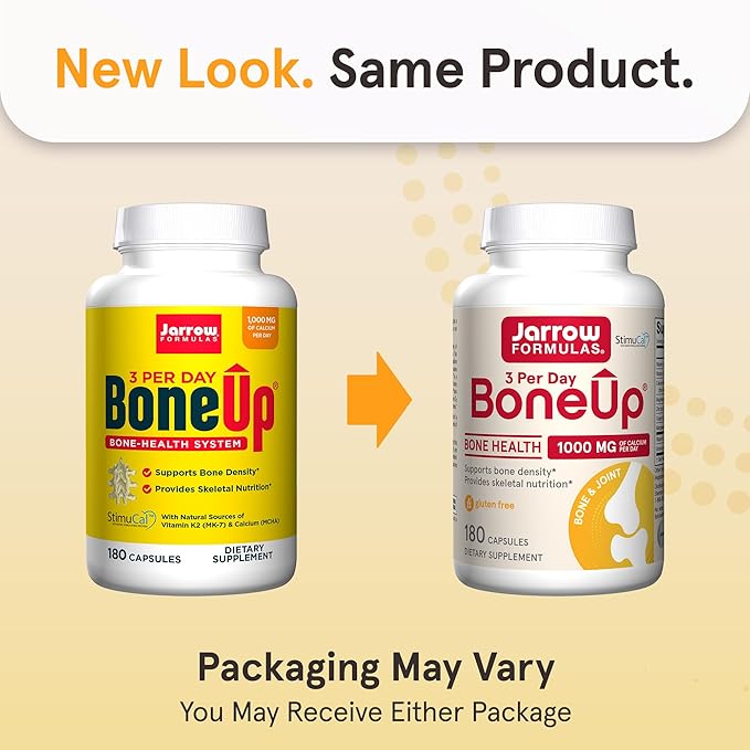 Jarrow Formulas BoneUp Three Per Day For Bone Support and Skeletal Nutrition, Includes Vitamin D3, K2 (as MK-7) and 1000 mg of Calcium Per Day, 180 Capsules, 60 Day Supply