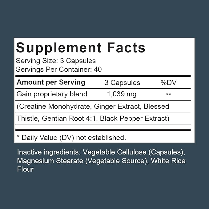 Gain | Appetite Booster, Muscle Growth, Weight Gain, and Digestion Support Pills for Men and Women to Eat More | Creatine & Natural Herbs Supplement 120 Capsules