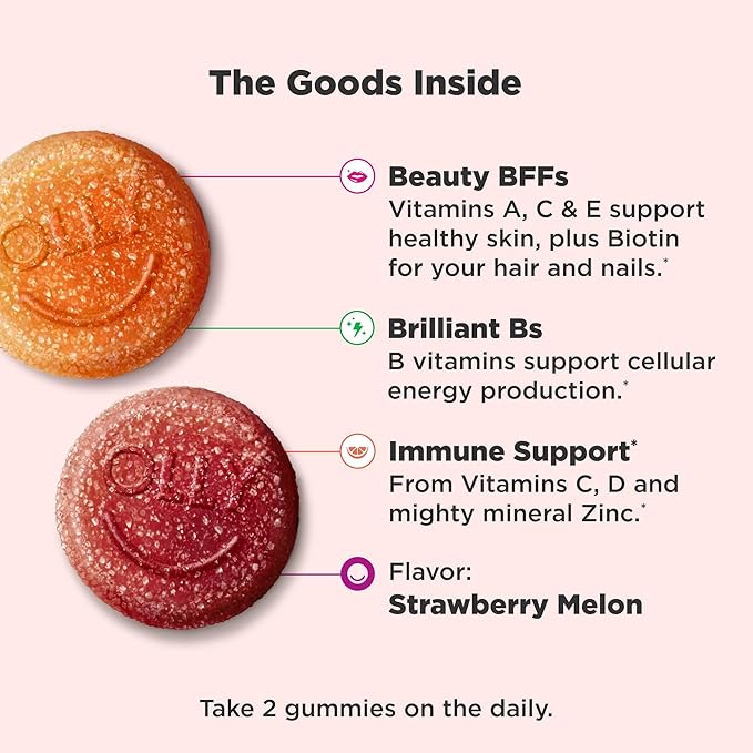 OLLY Teen Girl Multi Gummy, Healthy Skin and Immune Support, 15 Essential Vitamins, Biotin, Zinc, Calcium, Chewable Multivitamin, Berry Melon, 35 Day Supply, 70 Count (Pack of 2)
