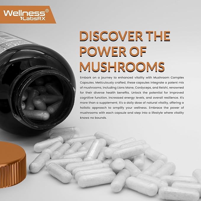 Mushroom Supplement Capsules 10:1 Extract, Mushroom Complex Capsules 1000mg, Lions Mane Supplement with Turkey Tail, Cordyceps, Reishi - 2 Pack
