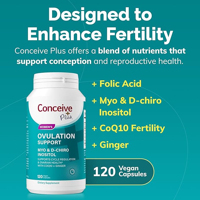 CONCEIVE PLUS Ovulation Support - Inositol Supplement | Myo-Inositol & D-Chiro Supplements | Hormone Balance for Women | COQ10, Folic Acid, Ginger | 30 Day Supply