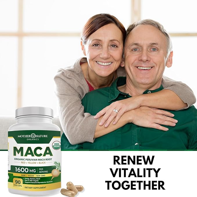 Mother Nature USDA Organic Maca Root Black + Red + Yellow Capsules Peruvian Maca for Men & Women 1600mg, Vegan Pills, Supports Mood, Hormonal Balance Reproduction & Energy (90ct)