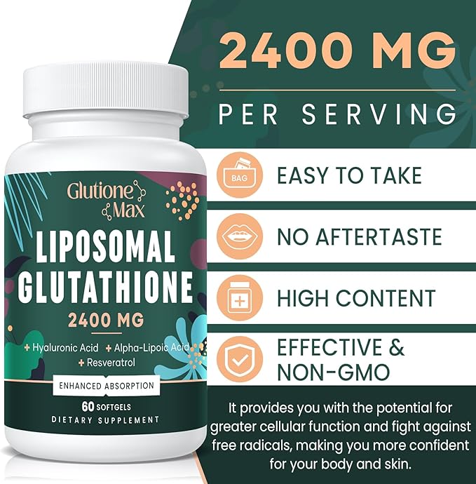 8-in-1 Liposomal Glutathione 2400 MG, High Absorption Antioxidant Formula – with Hyaluronic Acid, Alpha-Lipoic Acid, Resveratrol - Skin, Liver Detox & Immune System, 360 Softgels