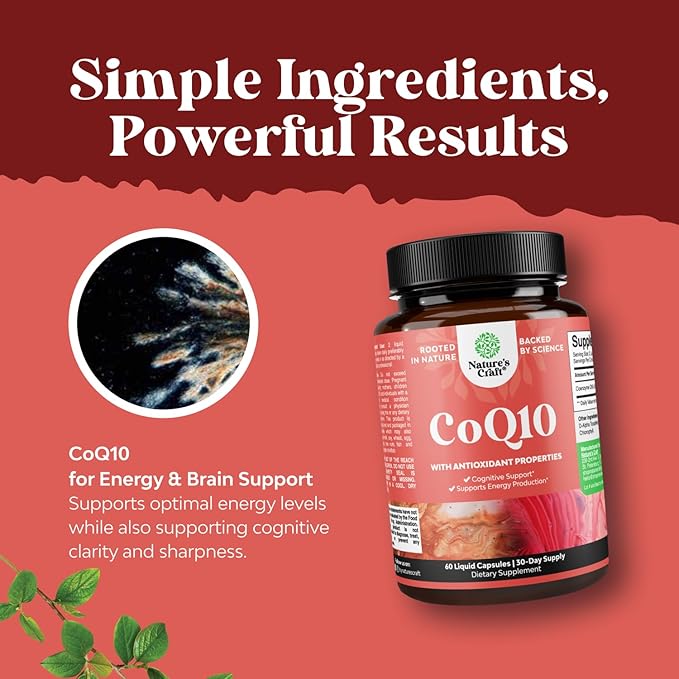 CoQ10 200mg per Serving Liquid Capsules Supplement - High Absorption Coenzyme Q10 200mg per Serving Heart Health and Potent Energy Support - Co Q10 Supplement for Fertility and Immune System Support