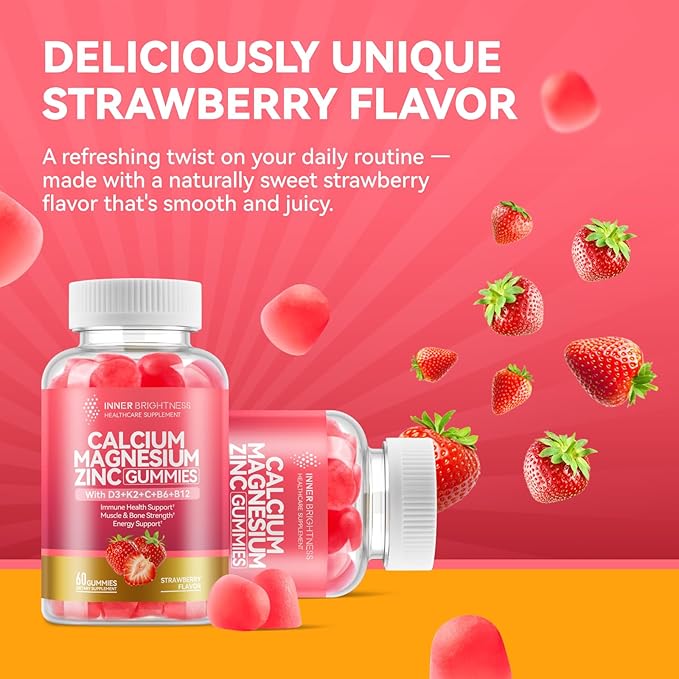2 Pack Calcium Magnesium Zinc Gummies with Vitamin D3, K2, B12 & B6 for Women and Men, Calcium Citrate with Boron, Copper and Ashwagandha for Bone, Muscles, Calm Mood & Sleep Support, Immune Health