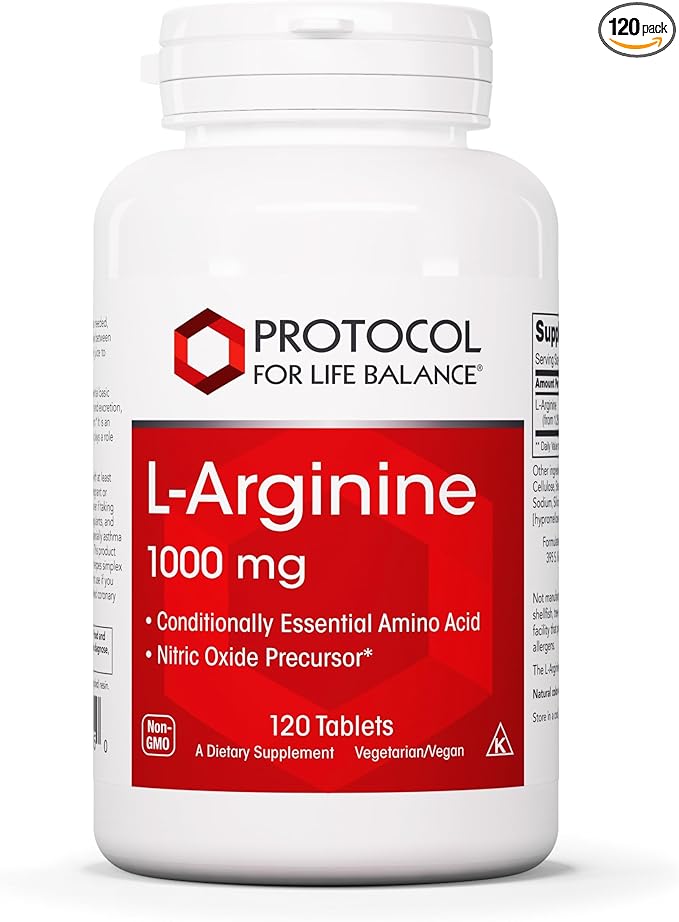 PROTOCOL FOR LIFE BALANCE L-Arginine 1,000mg - Amino Acid - Urea Detox - Protein Protection - 120 Veg Caps