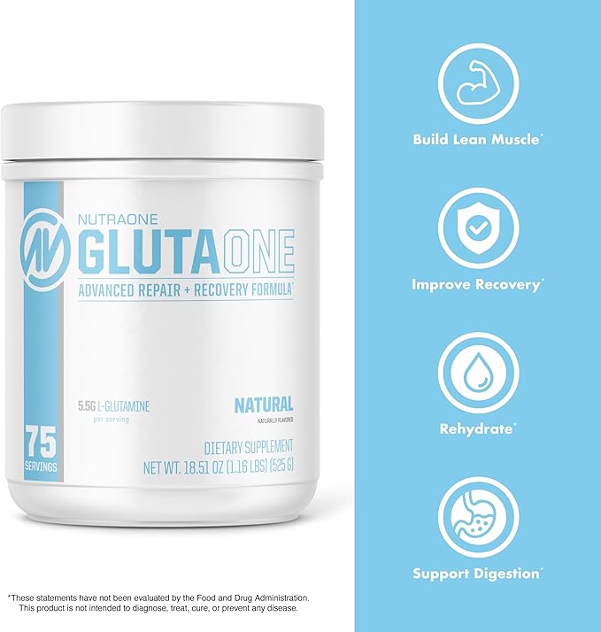 NutraOne GlutaOne L-Glutamine Powder Post Workout Recovery Supplement (75 Servings)